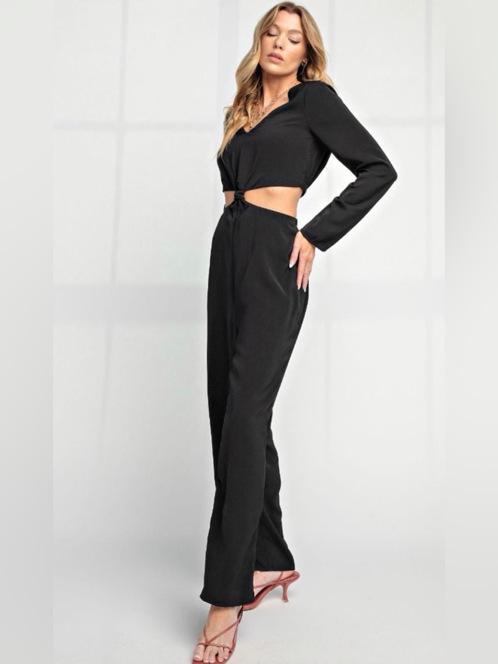 NEW! EASEL Dobby Maxi Jumpsuit in Black - Picture 3 of 5